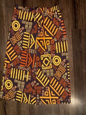 Tribal Print Midi Skirt in Orange and Yellow